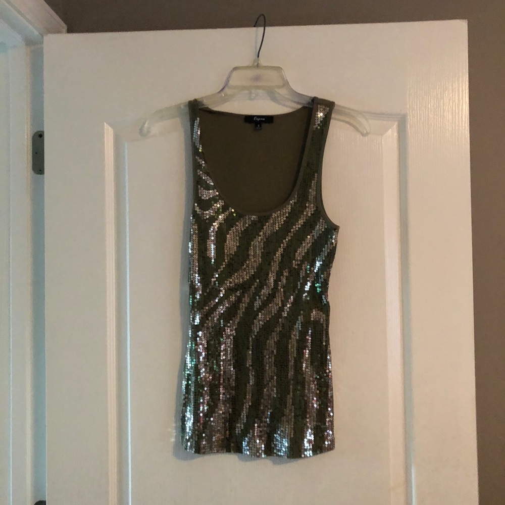 Express Green and Silver Sequin Tank Top
